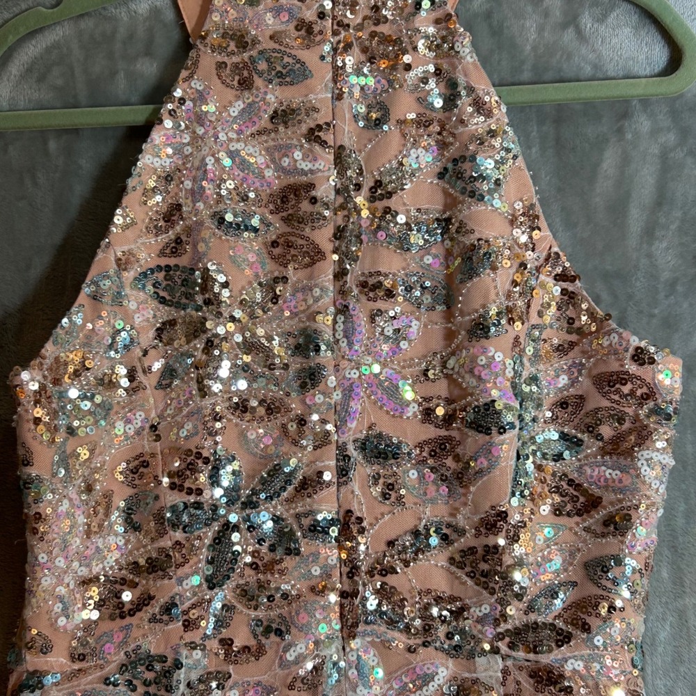 Adelyn Rae Rose Gold Floral Sequin Halter Mini Dress Bodycon Pink Silver Size M - Picture 8 of 12